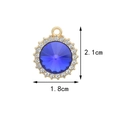 Golden round pendant with large blue gemstone and white rhinestone halo, 2.1cm x 1.8cm - Round Zircon / Sapphire Blue