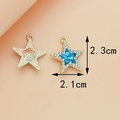 Gold star alloy pendants with blue sapphire gemstone and textured finish, 2.3cm height - Pentagram / Lake Blue