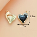 Golden heart pendant with black gemstone and white rhinestones, size 2.2x1.7cm - Heart / Black
