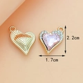 Pink crystal heart pendant with gold alloy frame and small rhinestones, 2.2cm size - Heart / Pink
