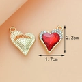 Red heart pendant with crystal inlay and gold metal backing, 2.2cm jewelry charm - Heart / Red