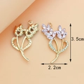 Flower shaped alloy pendant with pink marquise crystals and K-gold plating 3.5x2.2cm - Wheat Ear / Pink