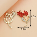 Red rhinestone flower pendant with gold plating showing front and back view details - Wheat Ear / Red