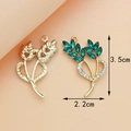 Leaf pendant in gold finish with green marquise crystals and clear rhinestones, 3.5cm x 2.2cm - Wheat Ear / Green