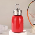 Red stainless steel chubby insulated thermos flask with metal carrying ring for sports - Red