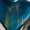 Macro detail of deep blue heart prayer bowl with gold brushed texture and lettering - Blue With Gold Brush Style