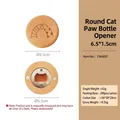 Magnetic beech wood beer bottle opener featuring laser-engraved cat paw design - Beech Round Cat Claw