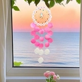 Unicorn shell wind chime dream catcher with pink petals for bedroom window decor - Finished Product / Rainbow Horse Summer-Pink