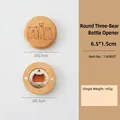 Round beech wood magnetic bottle opener with cute three bears engraving and size guide - Beech Round Three Bears