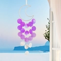 DIY crescent moon shell wind chime with purple and white Capiz shells for home decor - Finished Product / Simple Shell-Purple