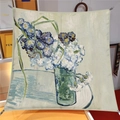 Van Gogh series silk square scarf with blue and white flowers in a teal glass vase - 90x90cm / Van Gogh - Vase with Carnations