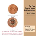 Cat paw engraved beech wood magnetic bottle opener with 6.5cm diameter and 1.3cm thickness - Acacia Round Cat Claw