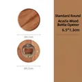Circular acacia wood magnetic bottle opener with natural grain and steel opener part - Acacia Round Plain