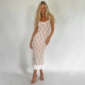 Französisches Vintage weißes Spitzen-Bodycon-Kleid mit Schleife und Rüschensaum - S / Weiße Spitze