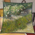 Artistic Van Gogh Butterflies and Long Grass print square silk scarf in green and yellow - 90x90cm / Van Gogh - Grass and Butterflies