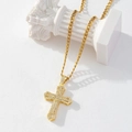 Gold-plated cross necklace with pavé zirconia pendant on a white Roman column - Gold/Pavé Zirconia Cross/Cuban Chain/H1