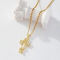Elegant gold plated cross necklace with zircon micro-paving and curb chain for women - Gold/Wrapped Zirconia Cross/Curb Chain/D1