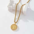 Gold-plated Virgin Mary necklace with white zircon bezel on a minimalist column stand - Gold/Virgin Mary Relief Medallion/Twist Chain/L1