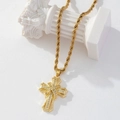 Gold-plated cross necklace with zircon pavé and rope chain on a classical pillar - Gold/X-Wrapped Pavé Zirconia Cross/Rope Chain/F1