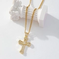 Gold-plated cross necklace featuring zircon crystals and Cuban chain on Roman column - Gold/Large Hip-hop Pavé Zirconia Cross/Cuban Chain/C1