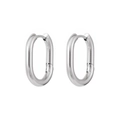 Dettaglio di orecchini a cerchio ovali in argento lucido con design minimalista - Fibbia per Orecchio Quadrata Arrotondata / Oro Bianco