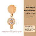 Beech wood magnetic beer bottle opener featuring circular design and natural grain - Round With Handle - No Logo