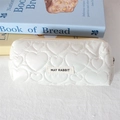 Quilted white heart pattern pencil case with May Rabbit woven label and zipper - Off-white Heart