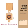Square wooden beer bottle opener with magnetic back and precise 6x8.2cm dimensions - Square With Handle - No Logo
