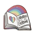 Acrylic open book pendant with rainbow heart and Libraries are for Everyone quote - Limited Edition Style with Red Flower (OACR-R265-04B)