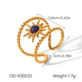 Macro view of gold sunflower ring with blue lapis lazuli and double spiral band - Gold Sunburst Blue Stone Open Ring (OD-R30533)