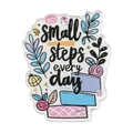Acrylic school charm with 'Small steps every day' text and floral print design - Inspirational Charm Style 6 (MACR-K362-01H)