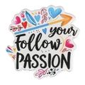 Acrylic charm with colorful heart patterns and Follow your Passion text print - Inspirational Charm Style 7 (MACR-K362-01I)