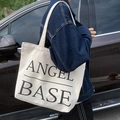 Off-white canvas tote bag with Angel Base print and minimalist large capacity design - Beige-Base Letter