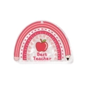 Acrylic rainbow pencil best teacher charm with pearlescent pink texture and red apple - Inspirational Charm Style 11 (SACR-Z006-06B)