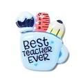 Acrylic back-to-school blue mug charm with pencils and Best Teacher EVER print - Inspirational Charm Style 13 (OACR-B029-02A)
