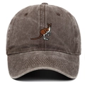Close-up of kangaroo embroidery on a vintage brown washed cotton baseball cap - Coffee