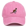 Detailed embroidery of a colorful kangaroo on pink washed cotton vintage baseball cap - Pink