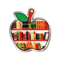 Apple-shaped acrylic pendant featuring a colorful miniature bookshelf print design - Inspirational Charm Style 15 (OACR-B029-02C)