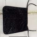 Plush black flannel chair cushion with bubble texture and secure attachment ties - Honeycomb Black