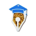 Acrylic graduation cap and pen nib pendant with blue gradient and gold glitter flakes - Inspirational Charm Style 19 (OACR-B029-02I)