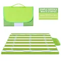 Foldable green and white striped Oxford picnic mat with waterproof PVC base and handle - Simple Green and White Stripes