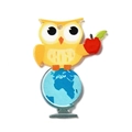 Colorful acrylic owl charm with red apple on blue globe for school season DIY jewelry - Inspirational Charm Style 22 (OACR-B029-02L)