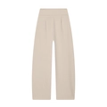 Detail of high waist pleated trousers in beige showing the wide leg balloon fit design - XS / Apricot