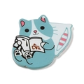 Cute blue acrylic cat pendant reading a book with CAT print for DIY jewelry making - Inspirational Charm Style 23 (MACR-K360-02B)