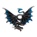 Vintage gun-black dragon brooch with dark blue enamel wings for men suits - Blue-Black Magic Dragon