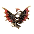 Vintage dragon brooch in antique gold with red and black enamel wings for men - Red-Black Gradient Magic Dragon