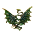 Vintage green enamel dragon brooch pin for men's suit jacket with metal plating - Green Gradient Magic Dragon