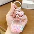 Pink cartoon bear keychain with colorful jelly beans inside a transparent pendant - Quicksand Pink Beans-Backpack