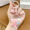 Pink lollipop bear keychain with colorful beads and bell attachment on a ring - Quicksand Pink Beans-Lollipop