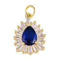 Deep blue pear-cut water drop pendant with sunburst baguette zircon halo in gold finish - Blue